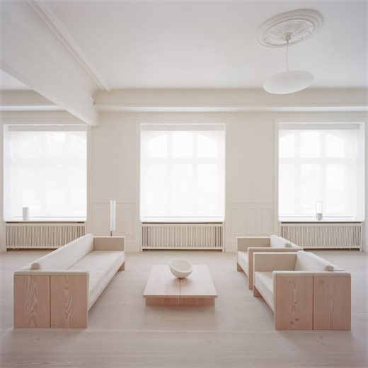 Dinesen Pawson Apartment | Office with couches, L couch office, Office with lounge space
