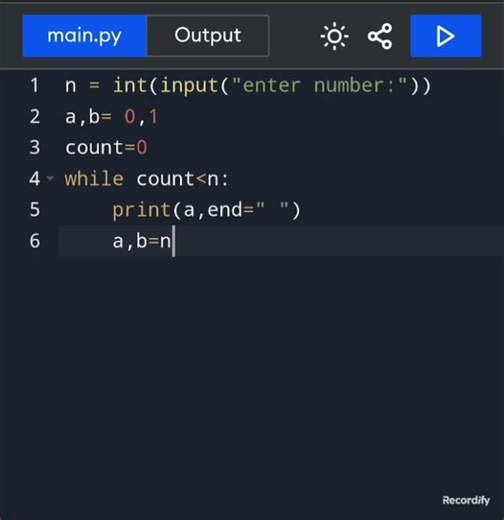 Fibonacci Series using while loop #coding