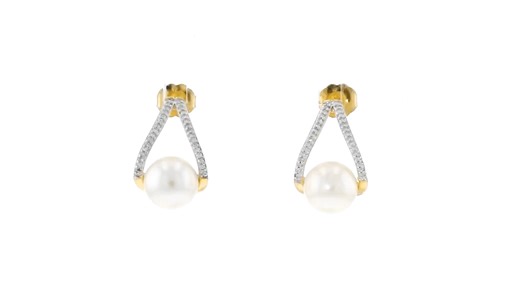 8-8.5mm Cultured Pearl and .12 ct. t.w. Diamond Drop Earrings in 18kt Gold Over Sterling