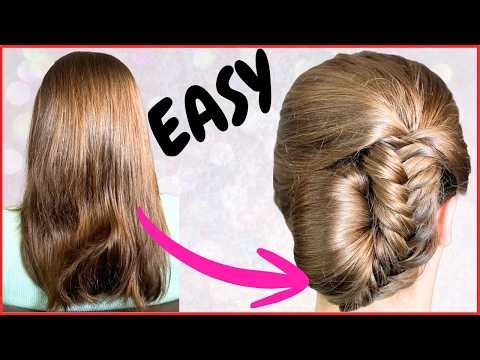 SIMPLE loop bun Fishtail braid Hairstyle