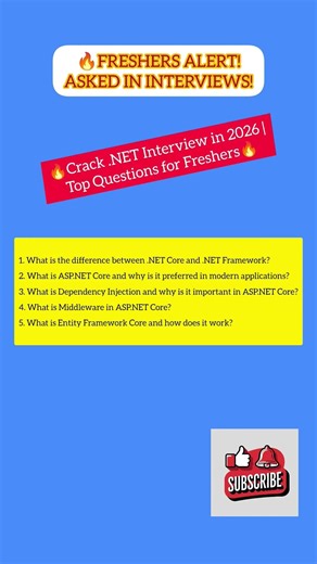 Crack .NET Interview in 2026 | Top Questions for Freshers #shorts #youtubeshorts #dotnet #dotnetcore