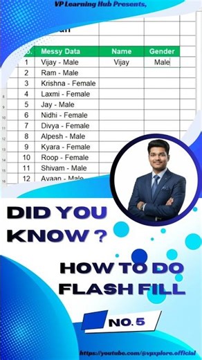 #6. How To Use Flash Fill in Excel | Excel Tutorial #shorts #trending #viral #excel #VpLearningHub