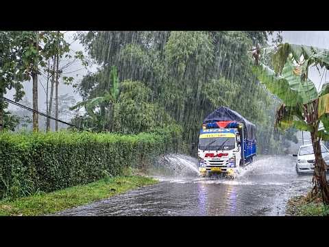 EXTREME WEATHER ⛈️⚡ MOST INTENSE HEAVY RAIN & WINDSTORM ⛈️⚡ WALKING IN AN INDONESIAN VILLAGE ⚡⛈️⚡🌪🌪