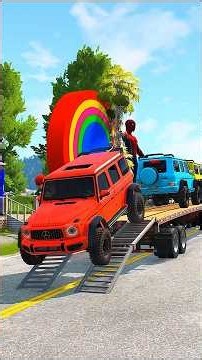 Double Flatbed Trailer Truck vs speedbumps | Busses vs speedbump | Beamng Drive | 450