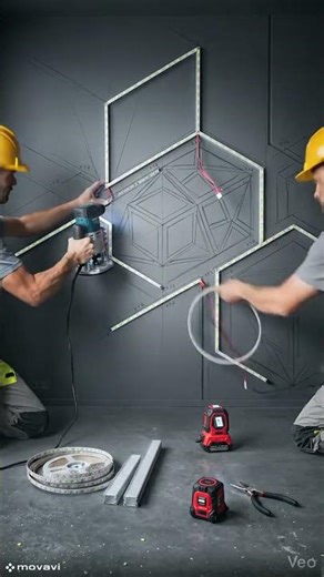 A plain wall turns into a stunning LED line art feature with perfectly aligned glowing strips.