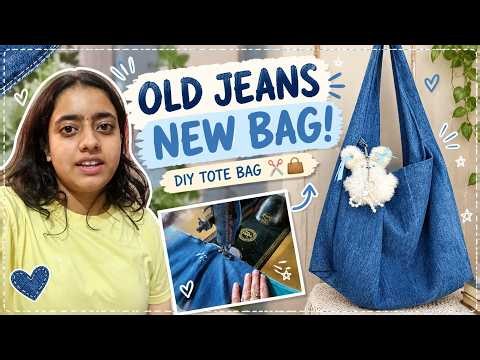 Turning My Old Jeans Into a Cute Tote Bag 👜💗 | DIY Vlog