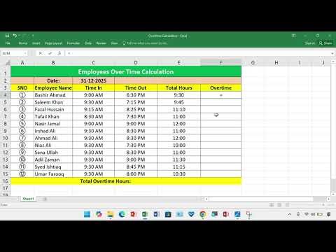 How to Calculate Overtime Hours in Microsoft Excel | Overtime Calculation formula in Excel.