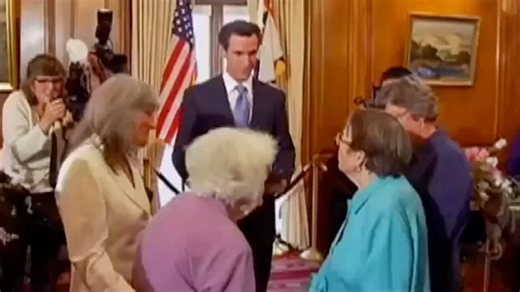 Gavin Newsom officiates the first gay marriage following the California Supreme Court ruling same-sex marriage legal (2008)