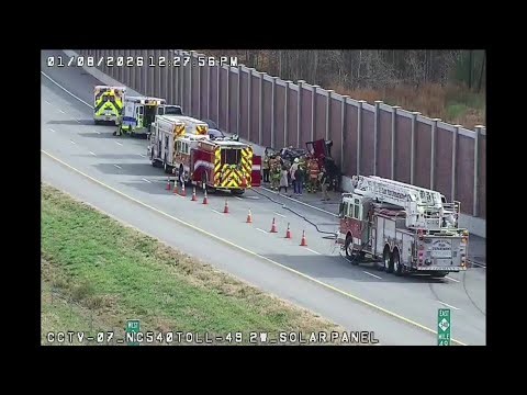 Rescue crews at NC 540 crash with car smashed into wall near Holly Springs