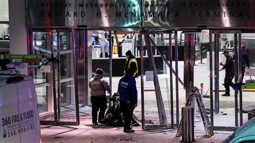 DTW McNamara Terminal entrance damaged after car crashes through doors