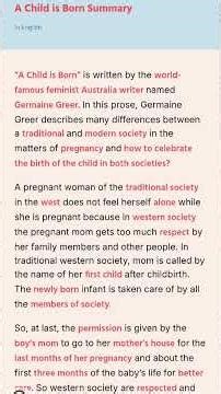 A Child is Born | 1 Minute Summary | Class 12 English | Bihar Board | NRB App