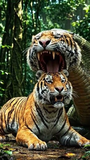 ltiger and anaconda fight and anaconda swallow the tiger #new #trending