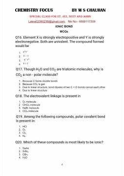 PART-1 CHEMICAL BONDING AND MOLECULAR STRUCTURE MCQ; IONIC BONDING; BOND PARAMETERS; COORDINATEBOND;