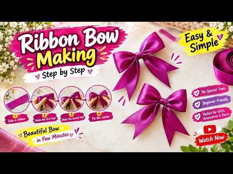 How to make simple easy bow | DIY ribbon bow | Ribbon hair bow tutorial | How to tie the perfect bow