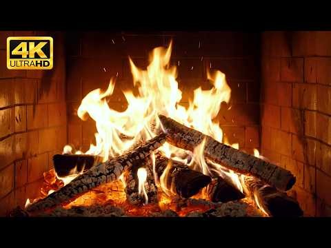 🔥 Relaxing Lodge FIREPLACE with Warm Flames and Natural Wood Sounds for Holiday Evenings 4K UHD
