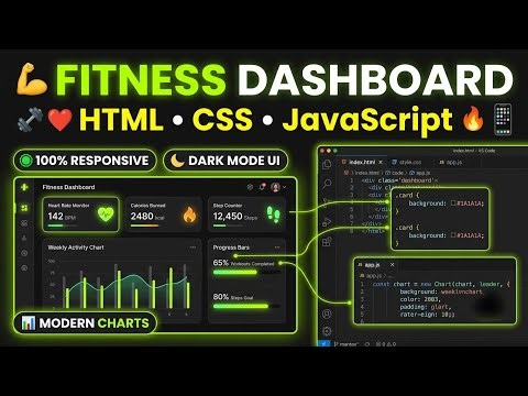 🔥 Responsive Fitness Tracker Dashboard | HTML CSS JavaScript | Modern Dark Mode UI Tutorial