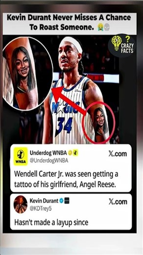 KD: "Hasn't Made a Layup Since" — Wendell Carter Jr. Gets Angel Reese Tattoo 😭💀#kd #shorts