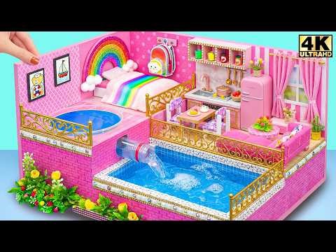 Make Amazing Pink House with Flowing Water Pool and Rainbow Bedroom ❤️ | DIY Miniature House