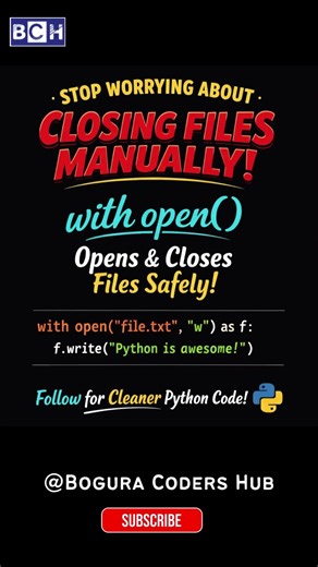 Stop Closing Files Manually in Python 🤯 | Use with open() | his Python Trick Auto-Closes Files 😮 |