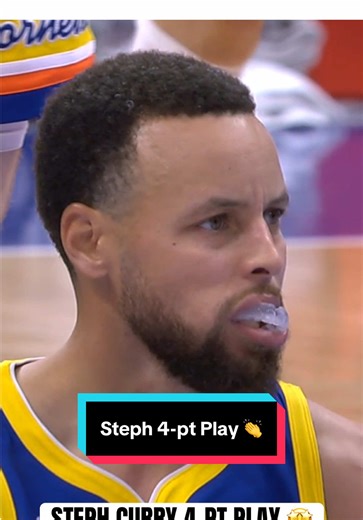 Steph steps back, knocks down the tough 3 through contact for the 4pt play 👏 #NBA #basketball #StephCurry #warriors