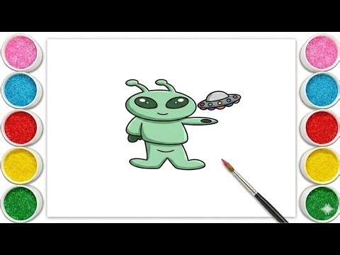 How to Draw a Cute Green Alien | Step by Step Easy Green Alien Drawing #drawing 