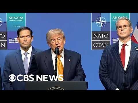 Watch: Trump slams Iran, calls regime "scum" and says he's unsure about deal as NATO summit wraps