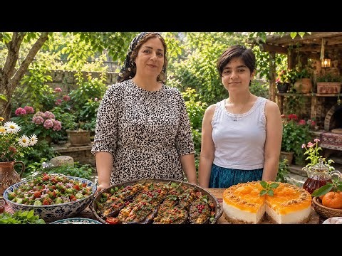 Persian Stuffed Eggplant in a Lush Village Garden | Tangerine Biscuit Cheesecake