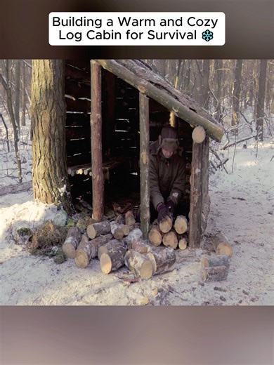 Building a Warm and Cozy Log Cabin for Survival ❄️ Winter Bushcraft, Survival #camping #solocamping #campingUSA #uscamping #survival #girlcamping #outdoors #snow #asmr #relax #camp #campinglife #rain #snowcamping #luxurycamping #luxurytent #campingtent