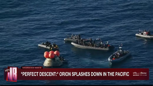 ARTEMIS SPLASHDOWN 🚀 The Orion capsule carrying four astronauts back from their mission around the moon is moments away from reentry into Earth's atmosphere. @WFLA JB Biunno and guests have live coverage of the historic trip home. https://www.wfla.com/glance-at-the-galaxy/artemis-ii-splashdown-astronauts-return-to-earth-after-historic-moon-mission/ | WMBB News 13