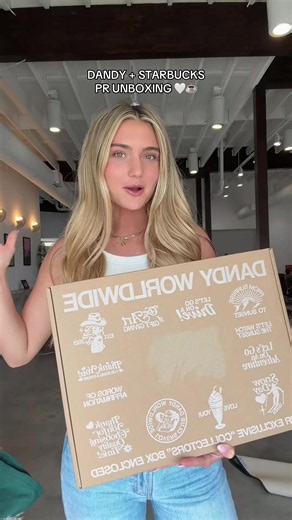 PR unboxing of our dandy @Starbucks collab🤭💚 come get yours before drop day at our pop up on the santa monica pier!! this sunday 7/19, 12-8!! #popup #pr #prunboxing #prbox #starbucks