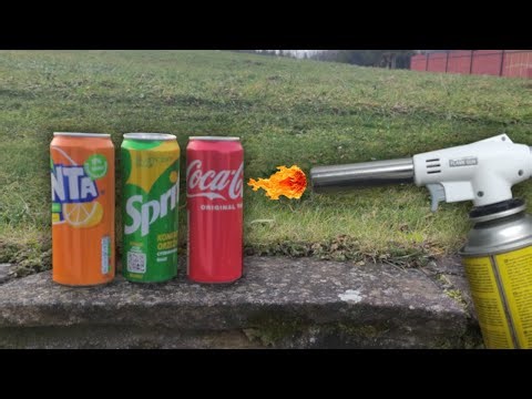 BURNING COCA COLA, SPRITE, FANTA BY GAS TORCH! - Experiment