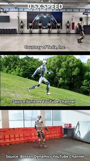 Humanoid Robots Running: Tesla Optimus vs Unitree R1 vs Boston Dynamics Atlas
