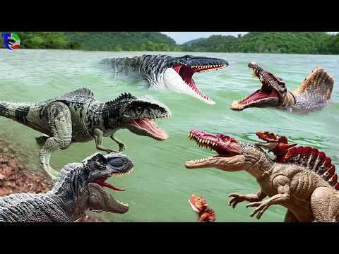 T-REX Vs SPINOSAURUS Vs MOSASAURUS & D-REX🦖 Dinosaur Toy Movie | Jurassic World Rebirth