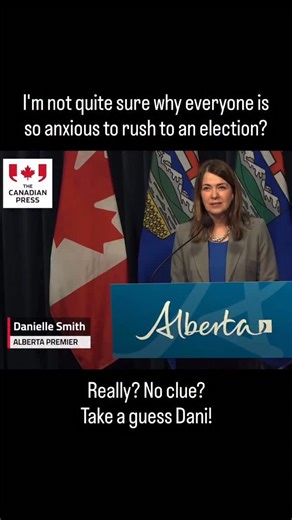 Recall Danielle Smith on Instagram: "Danielle Smith says she isn’t sure why Albertans are so anxious to call an election. Really Dani? No idea? We’ll let you think real hard for a minute. Don’t worry, we’ll wait. 🤔 #dominos #callanelection"