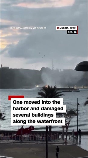 Waterspout triplets form off Spanish harbor