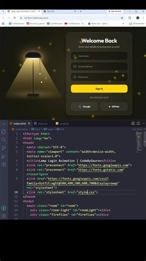 Lamp Login Form Animation 💡 | HTML CSS JavaScript #shorts #webdevelopment #html #css