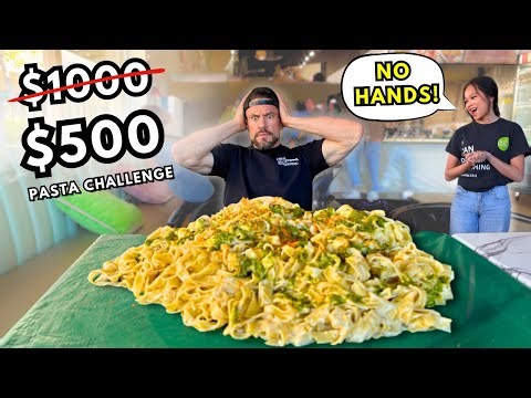 THE FIRST EVER NO HANDS 8LB CHEESE WHEEL PASTA CHALLENGE IN 45 MINUTES!