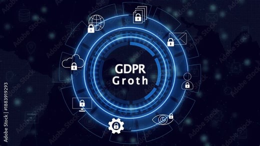 GDPR growth compliance concept, General Data Protection Regulation, data protection and privacy laws. 4K animation isolated on transparent backgrouns.
