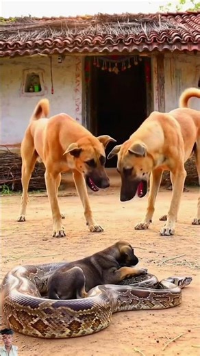 "The Heart-Stopping Moment: Puppy Rescued from a Python by Brave Dogs" #shortsviral #animalattack