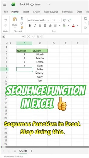 Sequence Function in Excel 👍 #ExcelShorts #ExcelTips #ExcelTricks #ExcelTutorial #LearnExcel #yt