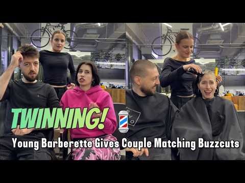 TWINNING! 💈 Young Barberette Gives Couple Matching Buzzcuts (Total Transformation)