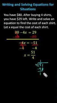 Write and Solve a Two-Step Equation To Determine the Price of a Shirt (7EEB4)