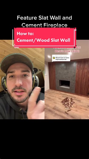 Cement and Wood Slat Fireplace Feature Wall Makeover