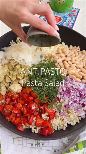Antipasto Pasta Salad 🫒🍽️ #pastasalad #summerbbq #sidedish #antipasto #easymeals