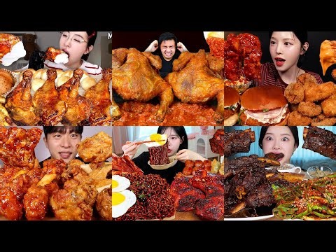 INSANE 2X SPEED EATING | SPICY FRIED CHICKEN, JAJANGMYEON, BBQ RIBS, GIANT BURGER & KOREAN SAUSAGE