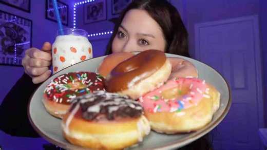EATING KRISPY KREME DONUTS WITH ME! 🍩🍓🍫 ASMR (Taste Test)