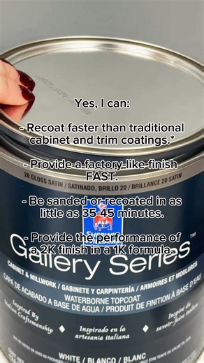 Gallery Series™ Waterborne Topcoat delivers the durability and smooth finish pros need for trim and cabinets. Learn more: https://bit.ly/3Y0usNV . Contact your rep for best contractor pricing. | Sherwin-Williams Paint Pros