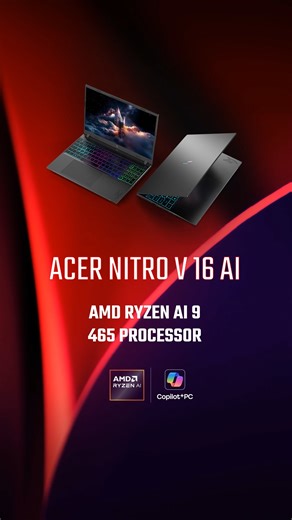 Just announced: the #AcerNitroV 16 AI 👀 Powered by up to the AMD Ryzen AI 9 465 processor, up to NVIDIA GeForce RTX 5070 Laptop GPU, and a WUXGA display with 180Hz refresh rate. Precision, speed, and AI-driven performance for gamers and creators.✅ @‌NVIDIAGeForce Discover more: https://www.acer.com/gb-en/laptops/nitro/nitro-v-16-ai-amd #AcerNewProduct #GeForce #RTXON | Acer