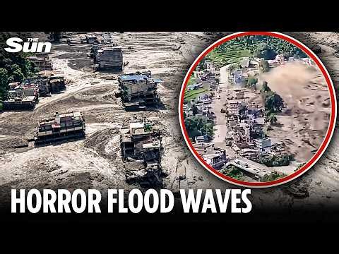 Moment massive flood waves wipe out whole village in seconds