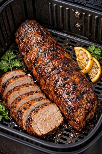 🐖 Sweet, savory, and irresistibly juicy! ✨ This air fryer pork tenderloin is coated in a brown sugar rub and cooked whole in about 20 minutes, creating a gorgeous roast-style crust that looks and tastes restaurant-quality. Perfect for busy weeknights or an impressive dinner! 🍽️🔥 Ingredients: 1 whole pork tenderloin (1–1.25 lb) 2 tbsp brown sugar 1 tsp paprika 1 tsp garlic powder ½ tsp onion powder ½ tsp salt ½ tsp black pepper ½ tsp dried thyme or rosemary 1 tbsp olive oil Instructions: 1. Pr